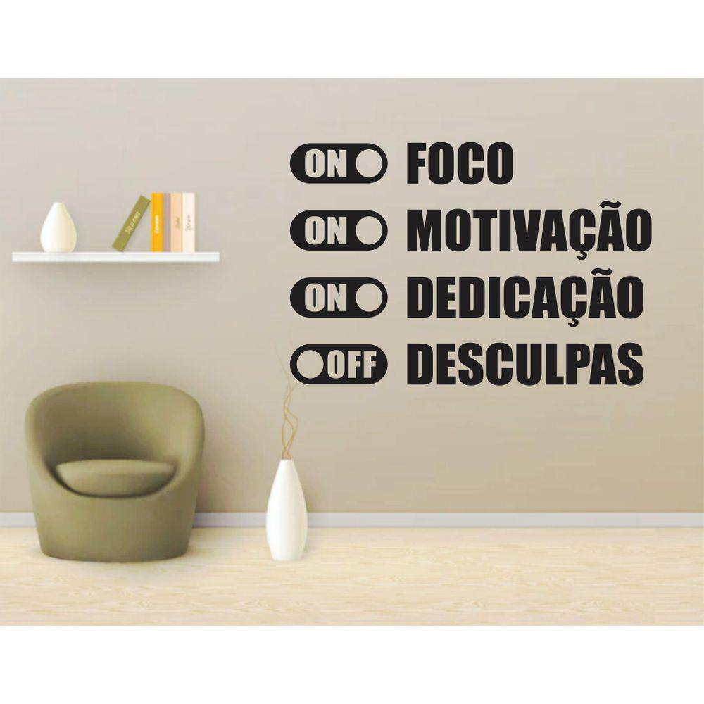 Adesivo de Parede Frases Foco Motivação Dedicação 70x45cm