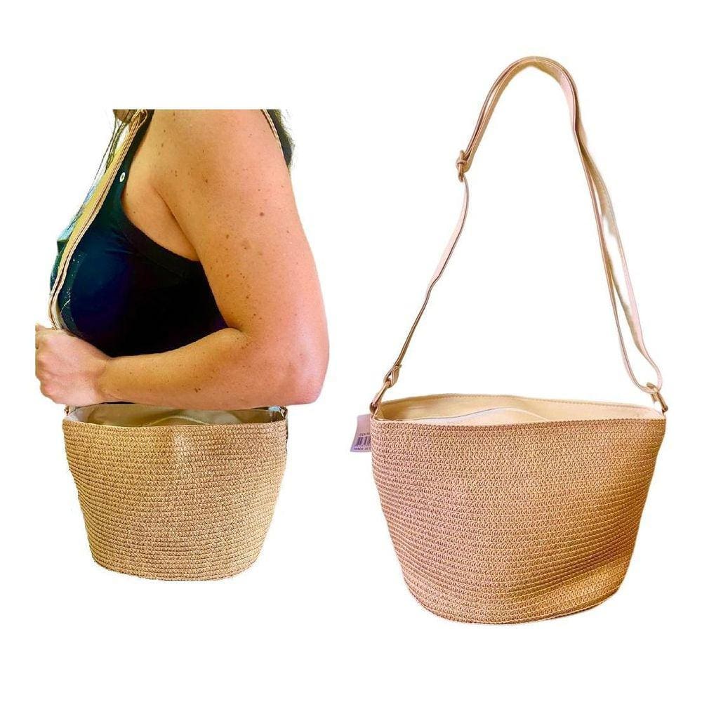 Bolsa Feminina De Praia Transversal Sintética Bege Escuro