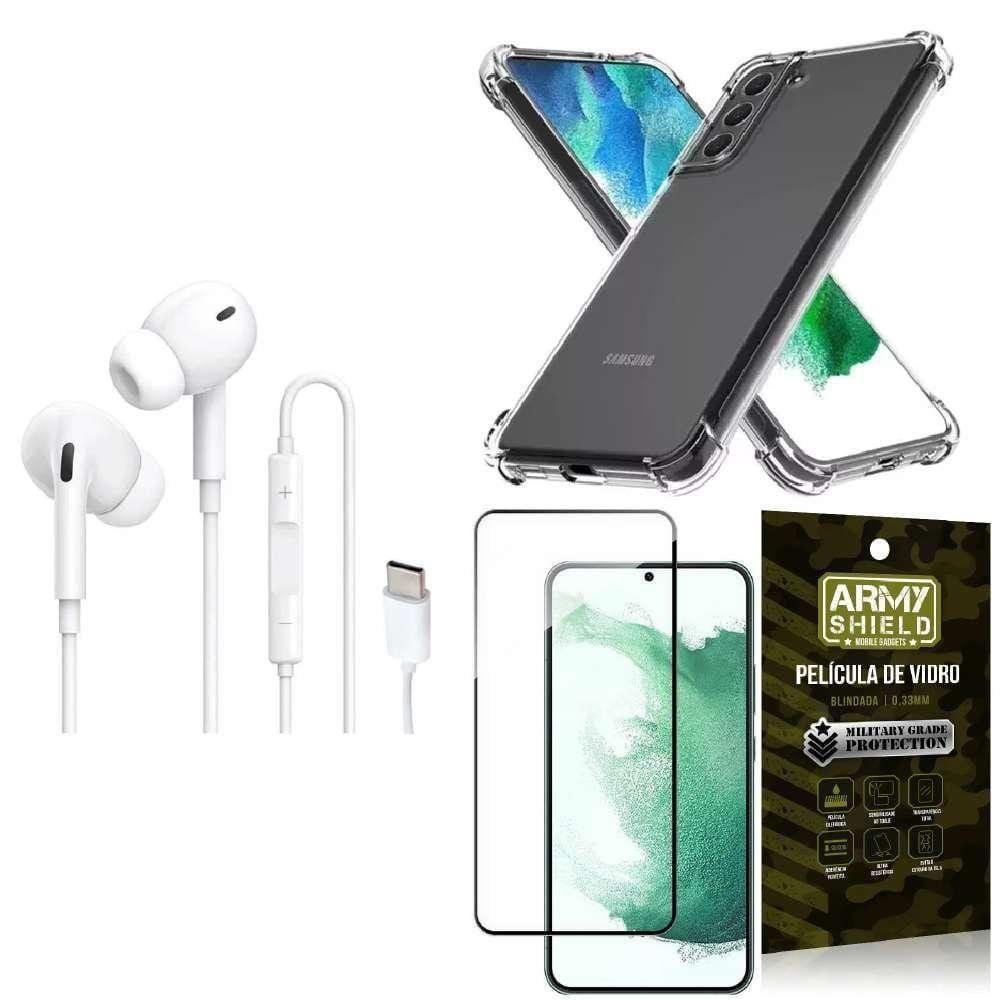 Capinha Samsung S22 Plus + Fone Tipo C Intra + Película 3D