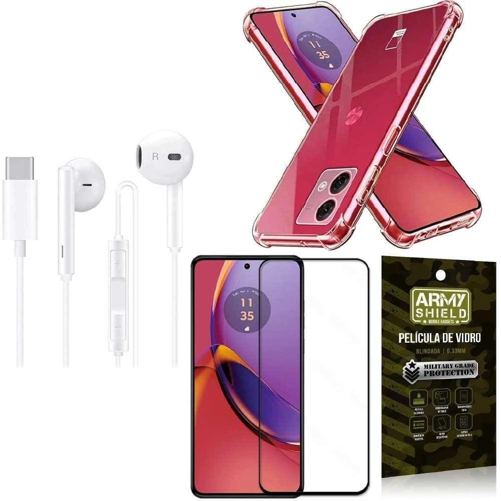 Capinha Moto G84 + Fone De Ouvido Tipo C + Película 3D