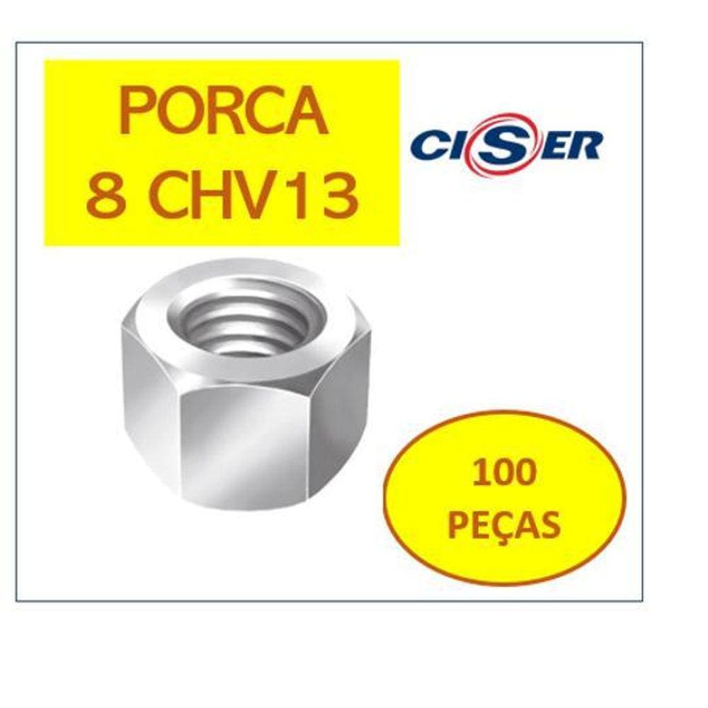 Ciser Porca Sextavada Ma 8 Chv 13 Zb Cx Com 100Pçs