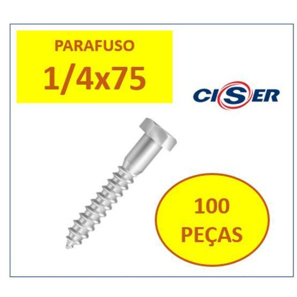 100 Pçs Parafuso 1/4X75 Sextavado Soberba Zincado Ciser