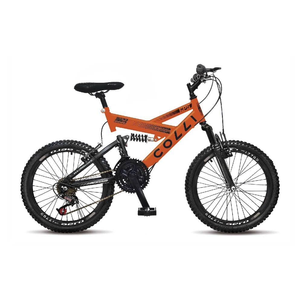 Bicicleta Aro 20 Colli Gps Dupla Suspenção com 21 Marchas Laranja Neon