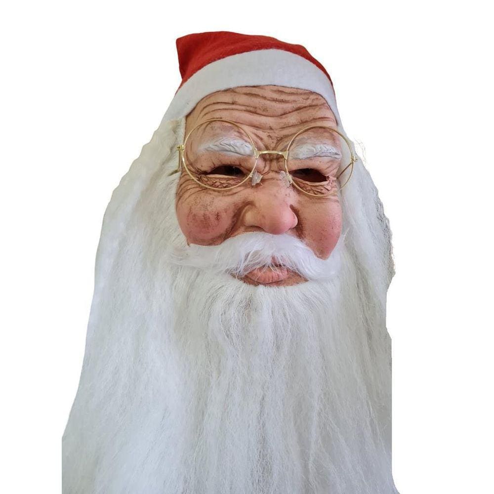 Máscara De Papai Noel Realista De Látex Com Barba Óculos