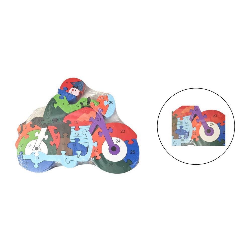 Quebra Cabeça Infantil 3D Madeira Mdf Alfabeto 26 Peças Moto