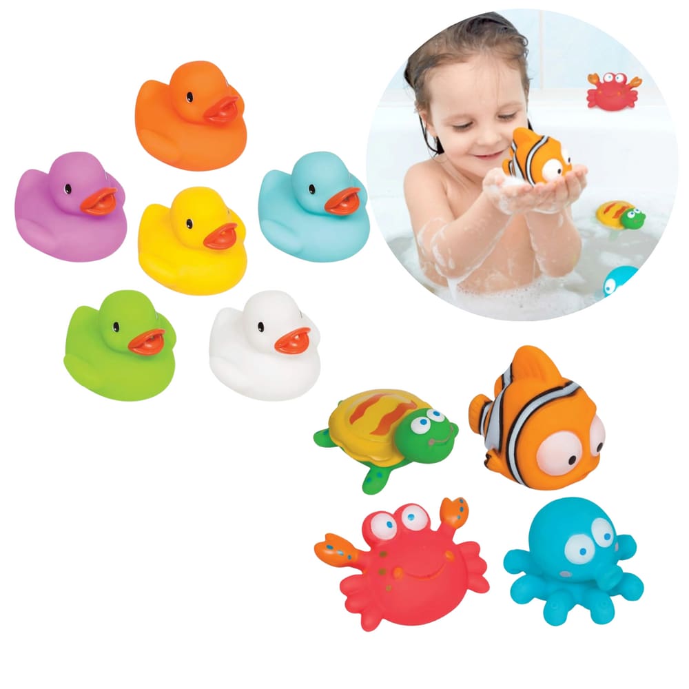 Kit 10 Bichinhos De Banho Esguicham Água Diversão Infantil Baby Coloridos - Buba