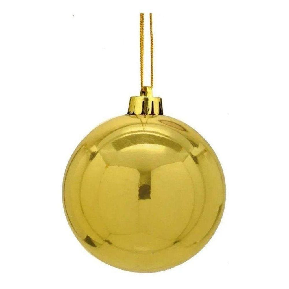 Bola De Natal 15Cm Gigante Lisa Dourada Decoração Kit 5Un
