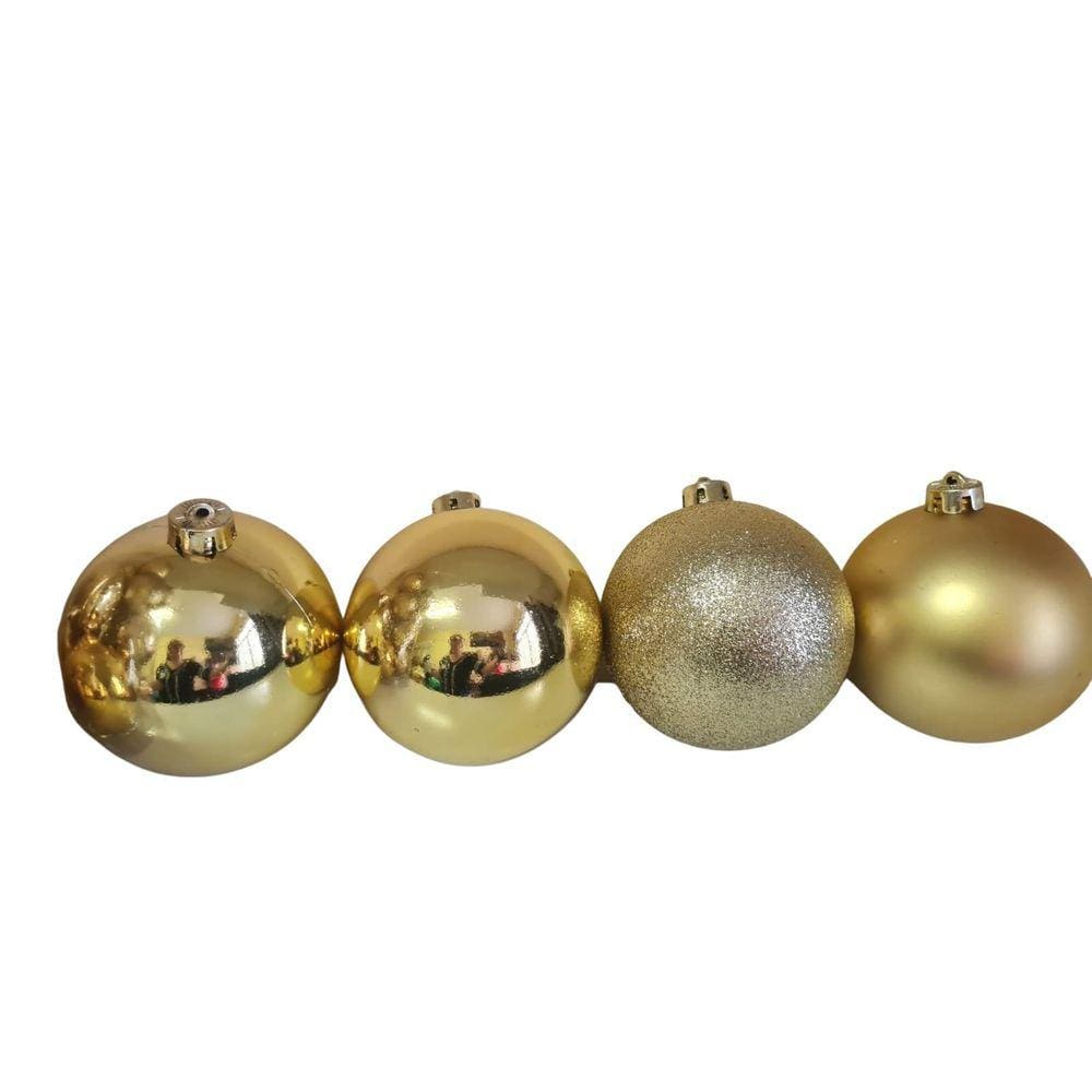 Kit Bolas De Natal Douradas Desenhadas Brilhosas De 12Cm-4Un