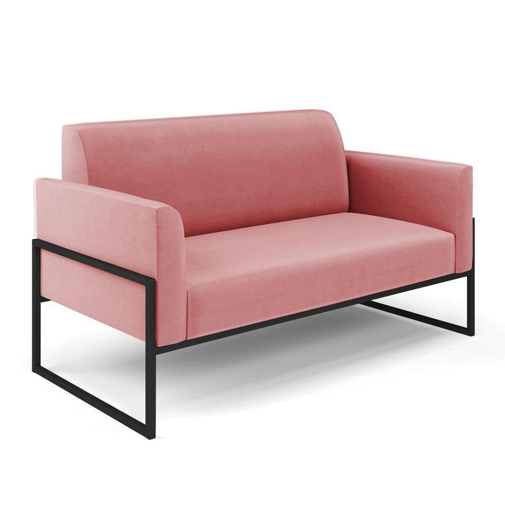 Sofá Namoradeira Base Industrial Alta Preto Marisa Suede D03 - D`Rossi