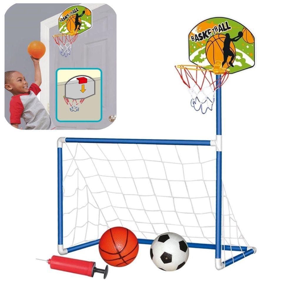 Kit Trave Gol De Futebol e Basquete Infantil Jogo Com 2 Bola