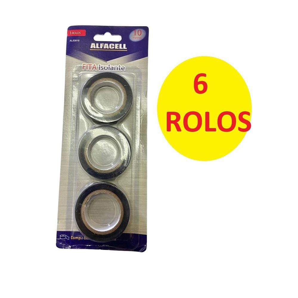 Kit 6 Rolos De Fita Isolante Em Pvc De 10Mx17Mm Alfacell
