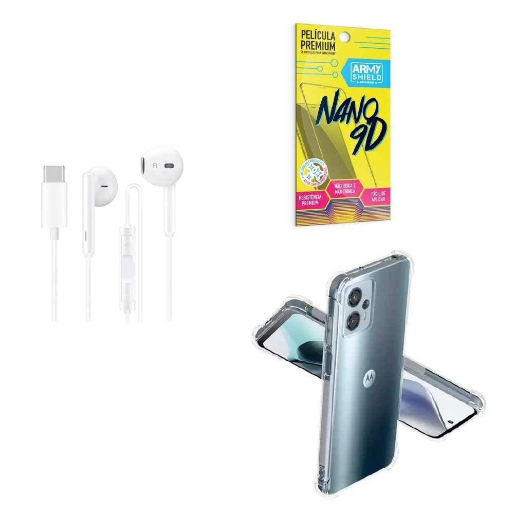 Capinha Motorola G13 + Fone De Ouvido Tipo C + Película 9D