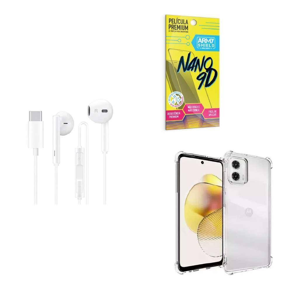 Capinha Motorola G73 + Fone De Ouvido Tipo C + Película 9D