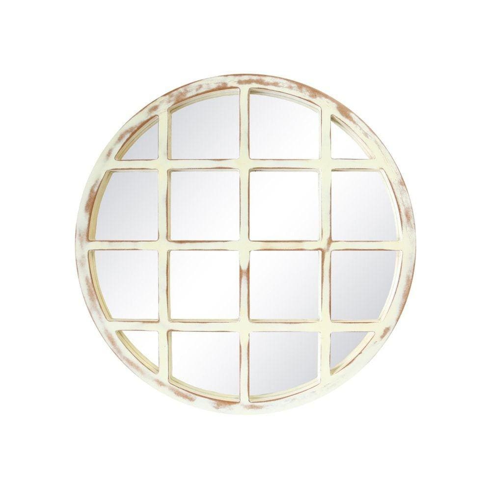 Espelho Emoldurado Vitral Patina73cm Redondo Branco