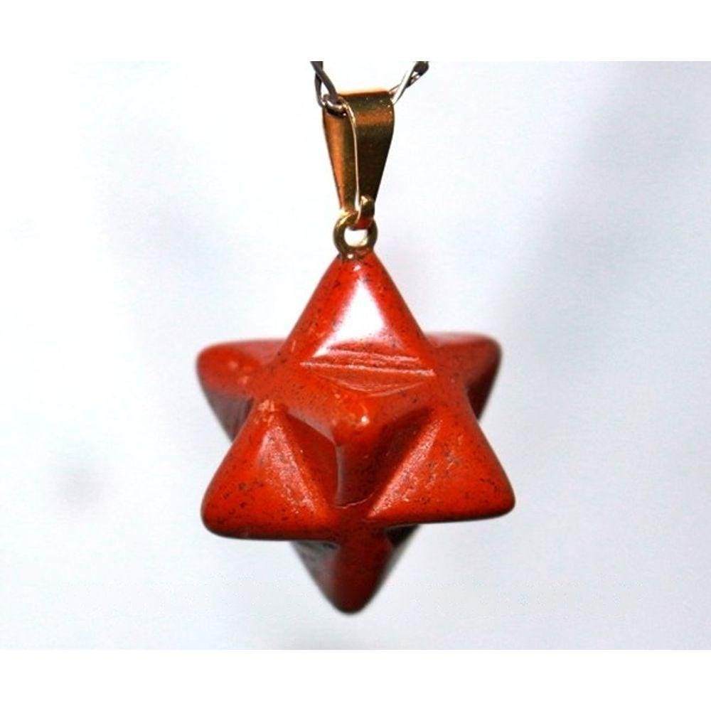 Colar Merkabah Pedra Jaspe Vermelho com Presilha Dourada