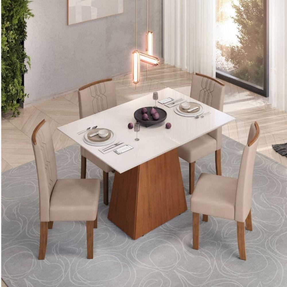 Conjunto De Mesa Dulce Dj 1,20x0,90 Com 4 Cadeiras Zoe Freijo/off White/ Bege