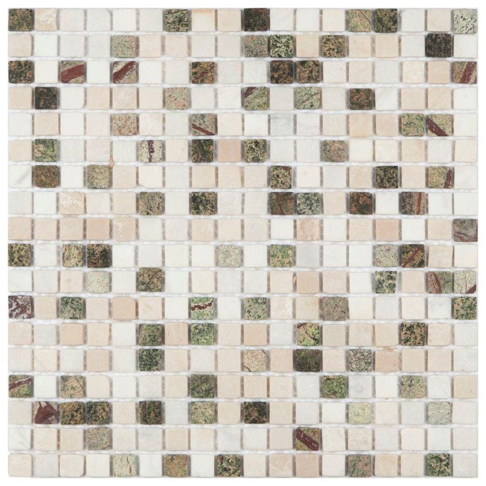 Pastilha de Mármore Slim Glass Mosaic Branco/Bege/Verde