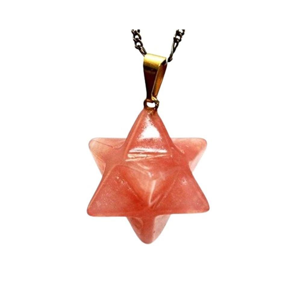 Colar Merkabah Quartzo Cereja Natural Com Presilha Dourada