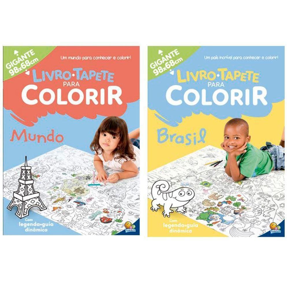 2 Livros Para Colorir Infantil Tapete Gigante 98x68cm