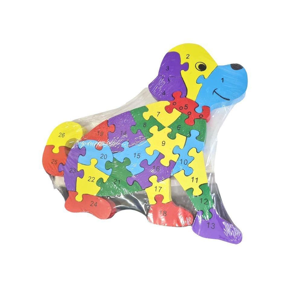 Quebra Cabeça Colorido No Formato De Dog Em Madeira 26Pçs