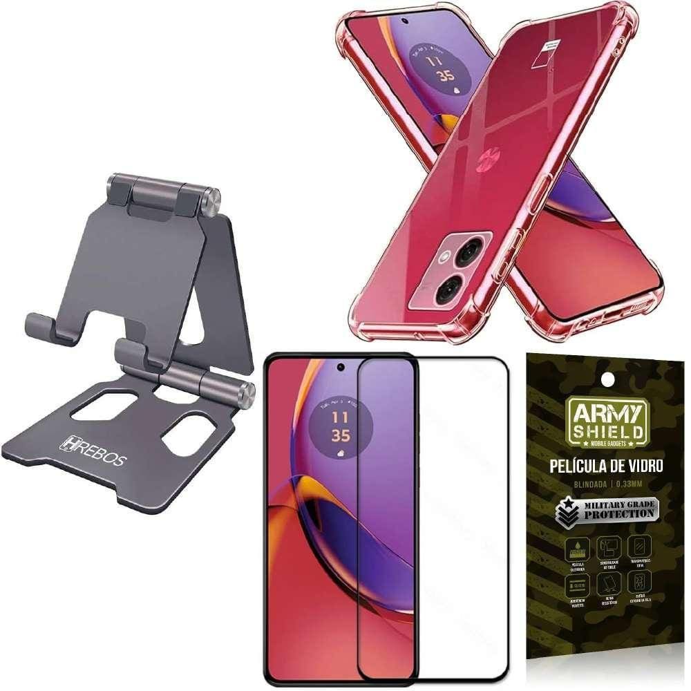 Kit Suporte Mesa + Capinha Antishock Samsung M14 + Película 3D Armyshield - Hrebos