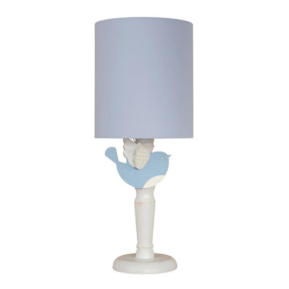 Abajur Infantil Passarinho Azul Base Branco Provençal 20X49