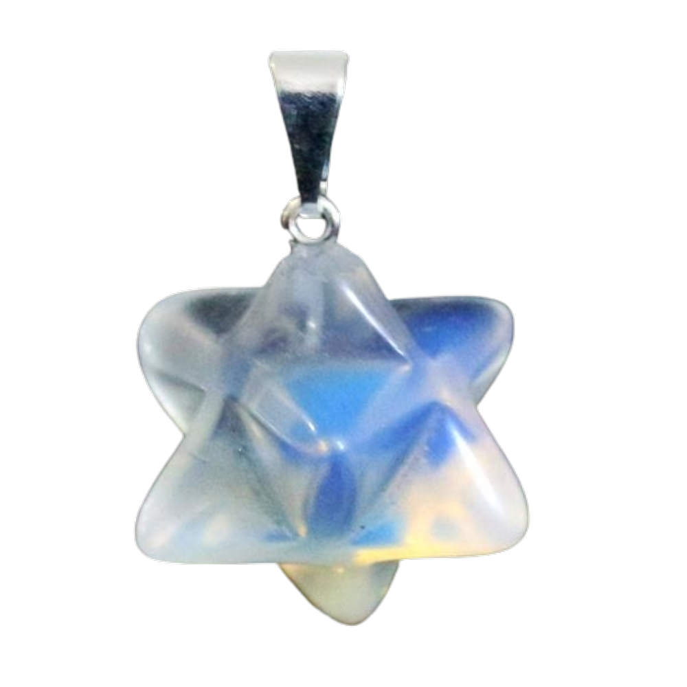 Colar Merkaba Pedra da Lua Opalina Presilha Prateada