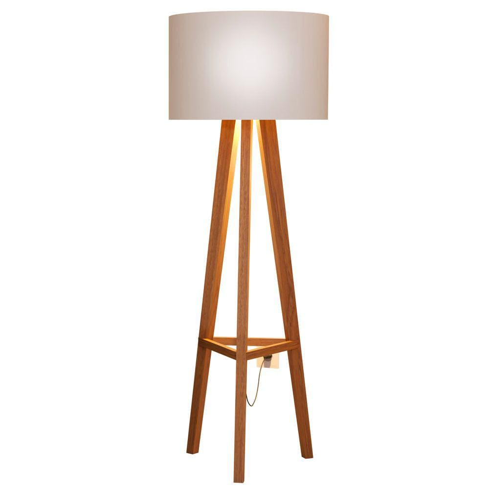 Luminária De Chão Tripé Celta Com Cúpula Abajur Off White/Nature