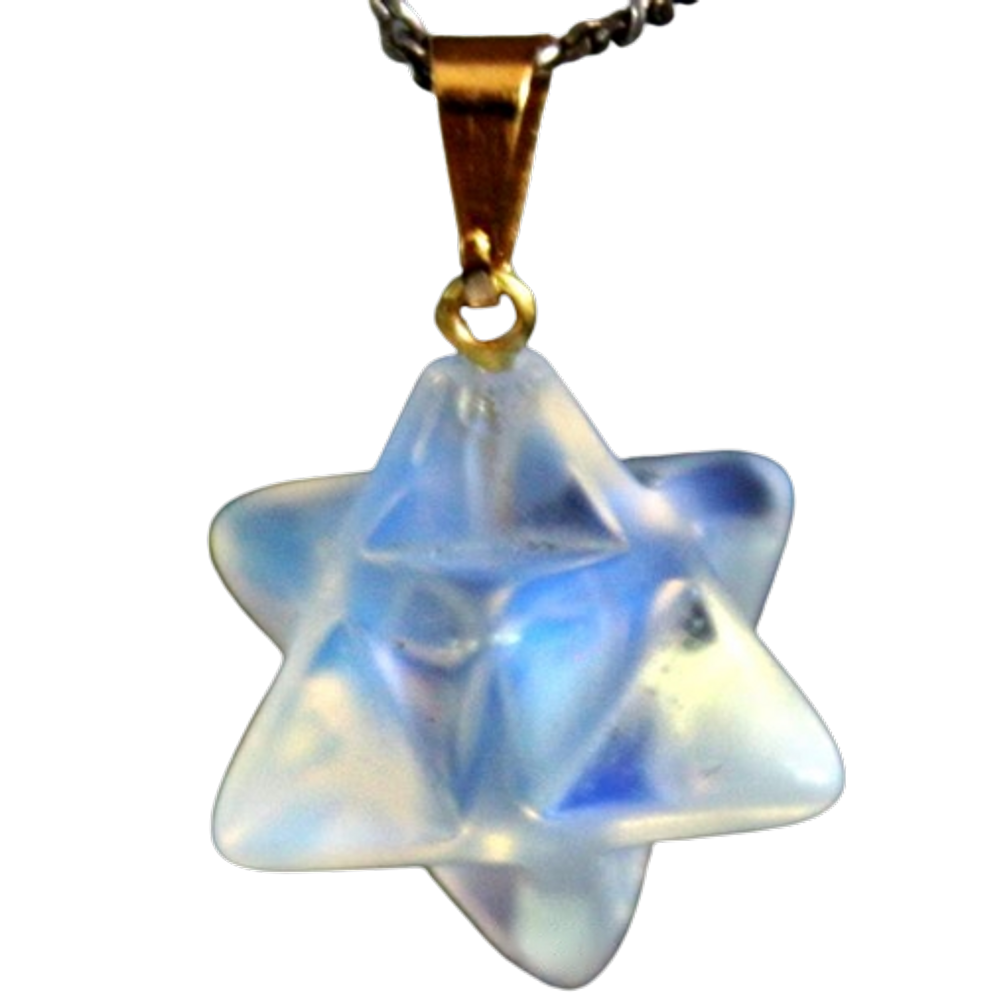 Colar Merkaba Pedra da Lua Opalina Presilha Dourada