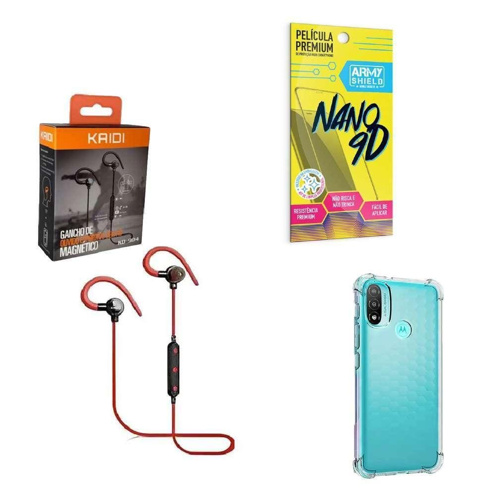 Kit Capinha Motorola E20 Fone Bluetooth E Película 9D