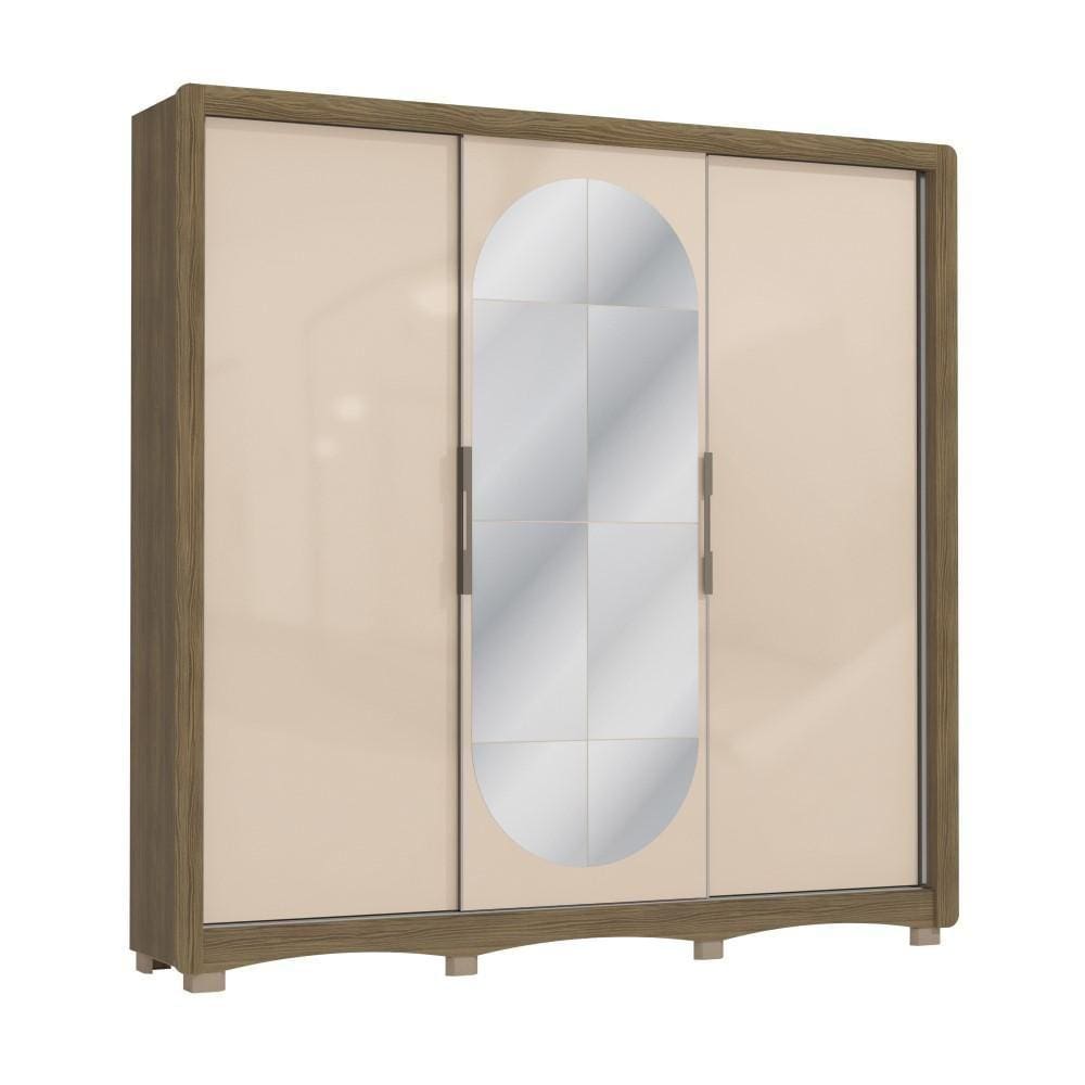 Guarda-Roupa Casal Kappesberg 3 Portas de Correr com Espelho Marrom Bege - CB01N575
