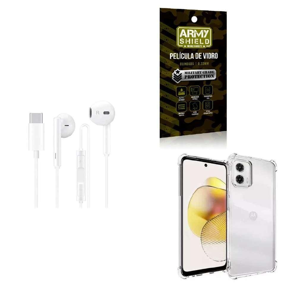 Capinha Motorola G73 + Fone De Ouvido Tipo C + Película 3D