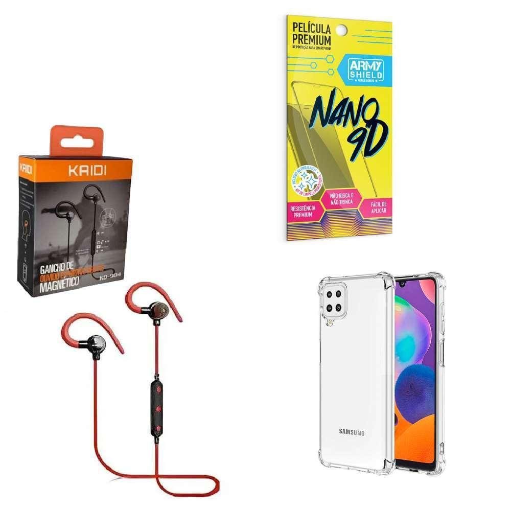 Kit Capinha Samsung A12 Fone Bluetooth E Película 9D