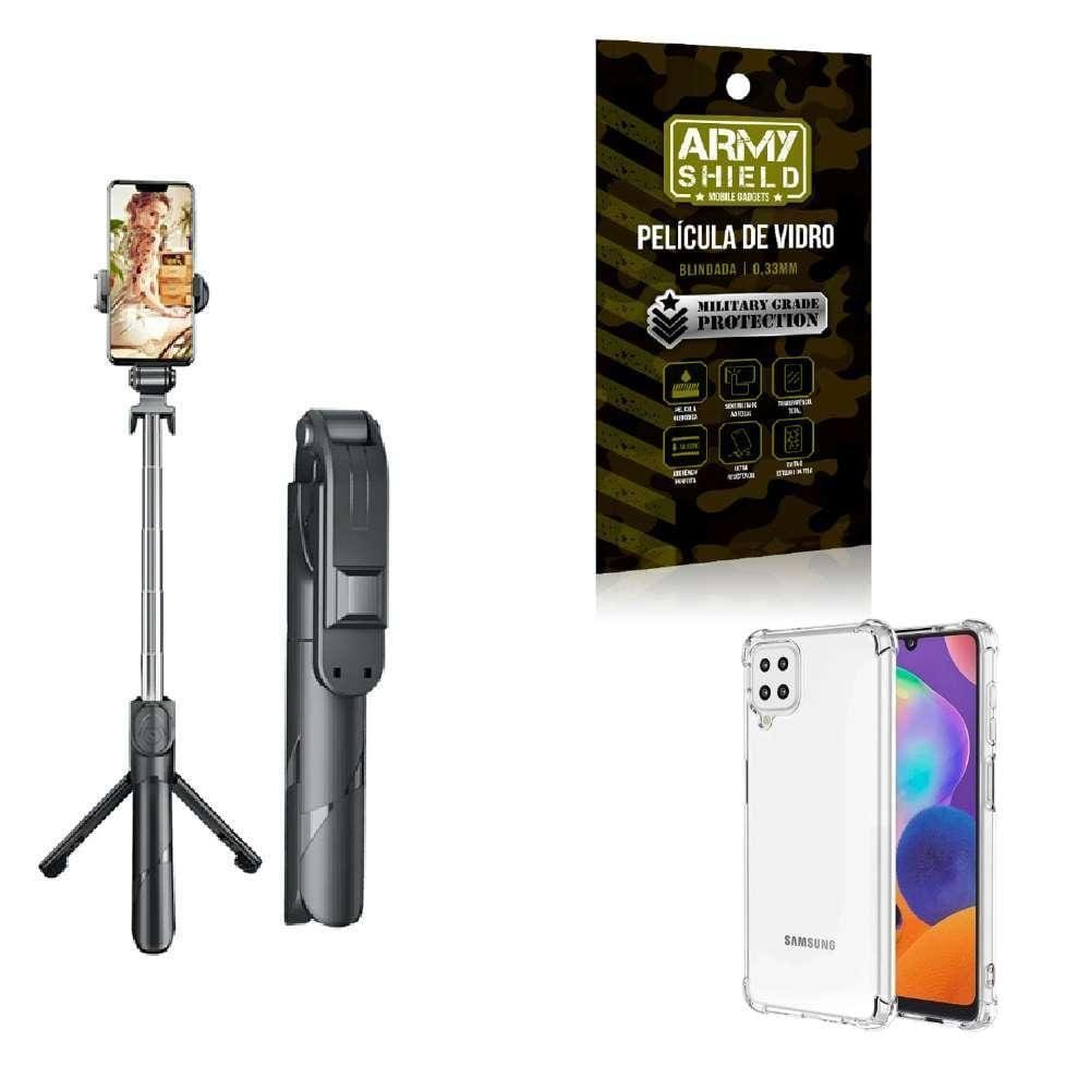 Kit Tripé De Selfie + Capinha Samsung M62 + Película 3D