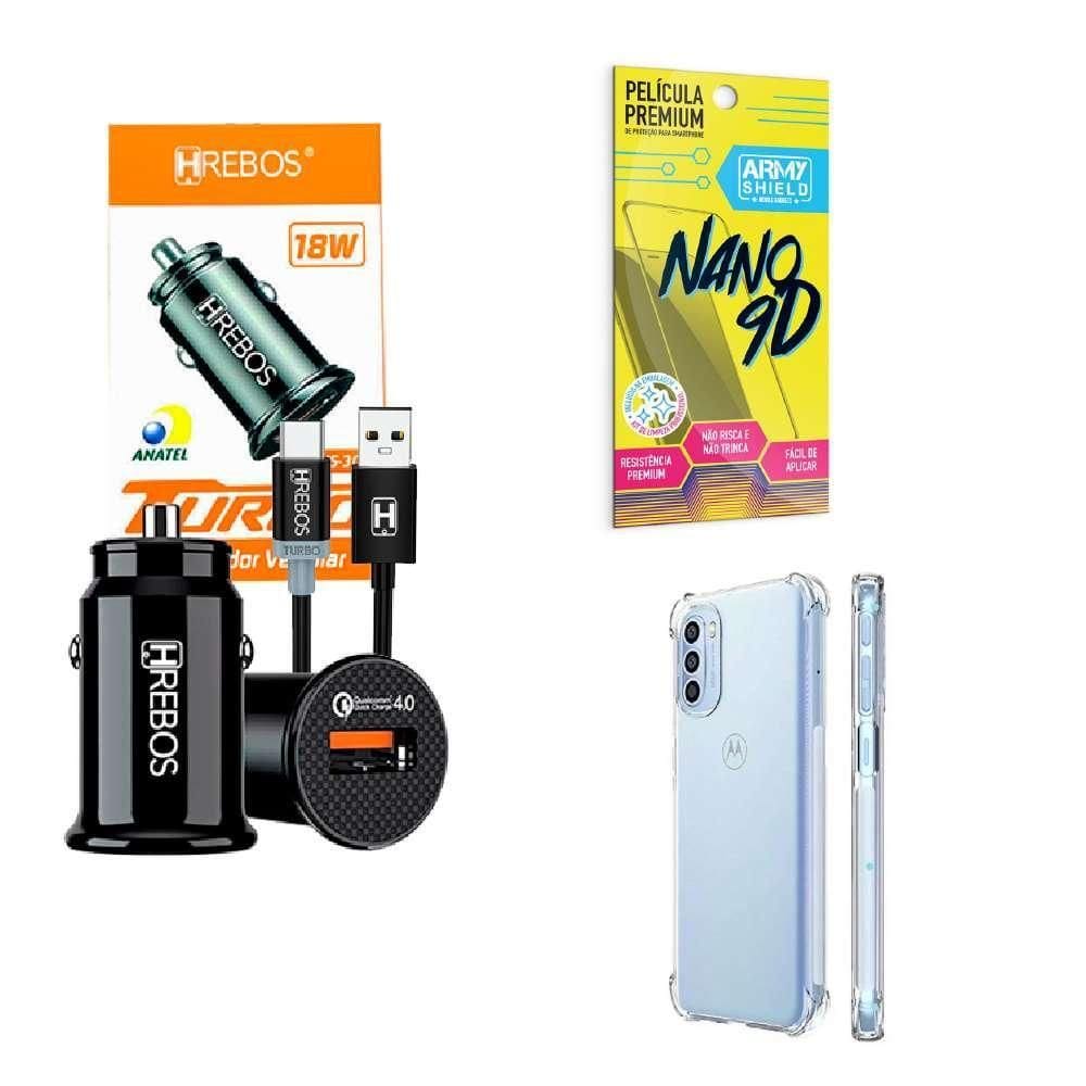 Kit Carregador Veicular + Capinha Motorola G41 + Película 9D