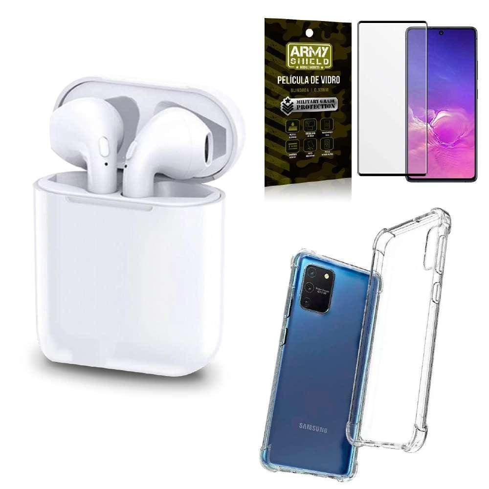 Kit Fone Sem Fio Tws Gold Samsung S10 Lite + Película 3D