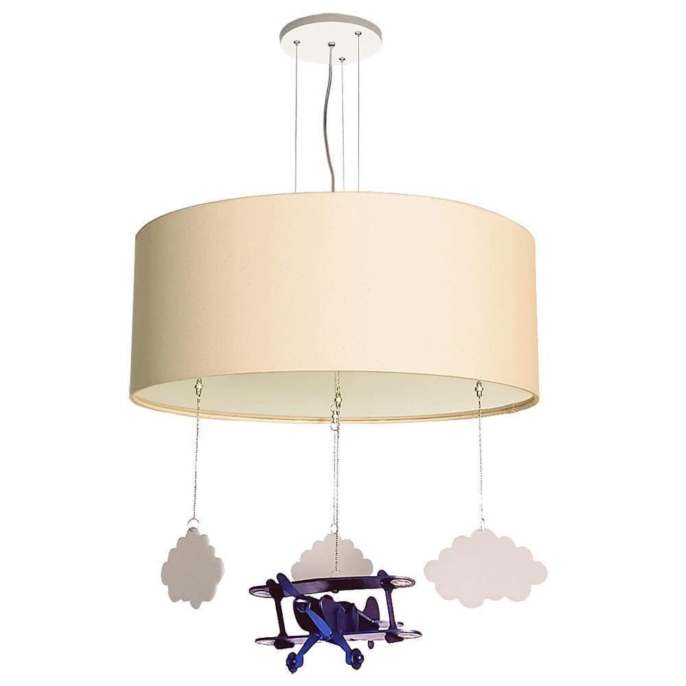 Luminária Pendente Infantil Avião 40cm Algodão Azul
