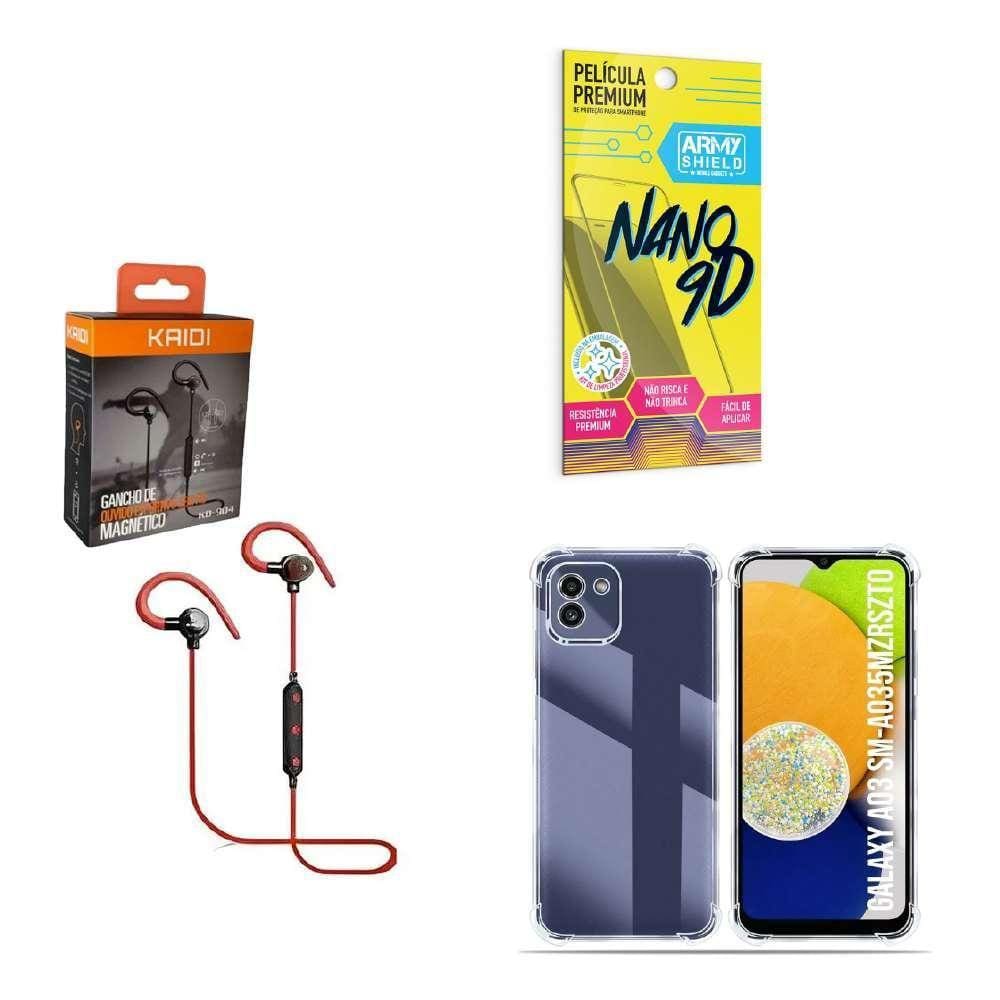 Capinha Samsung A03 Fone Bluetooth E Película De Cerâmica 9D