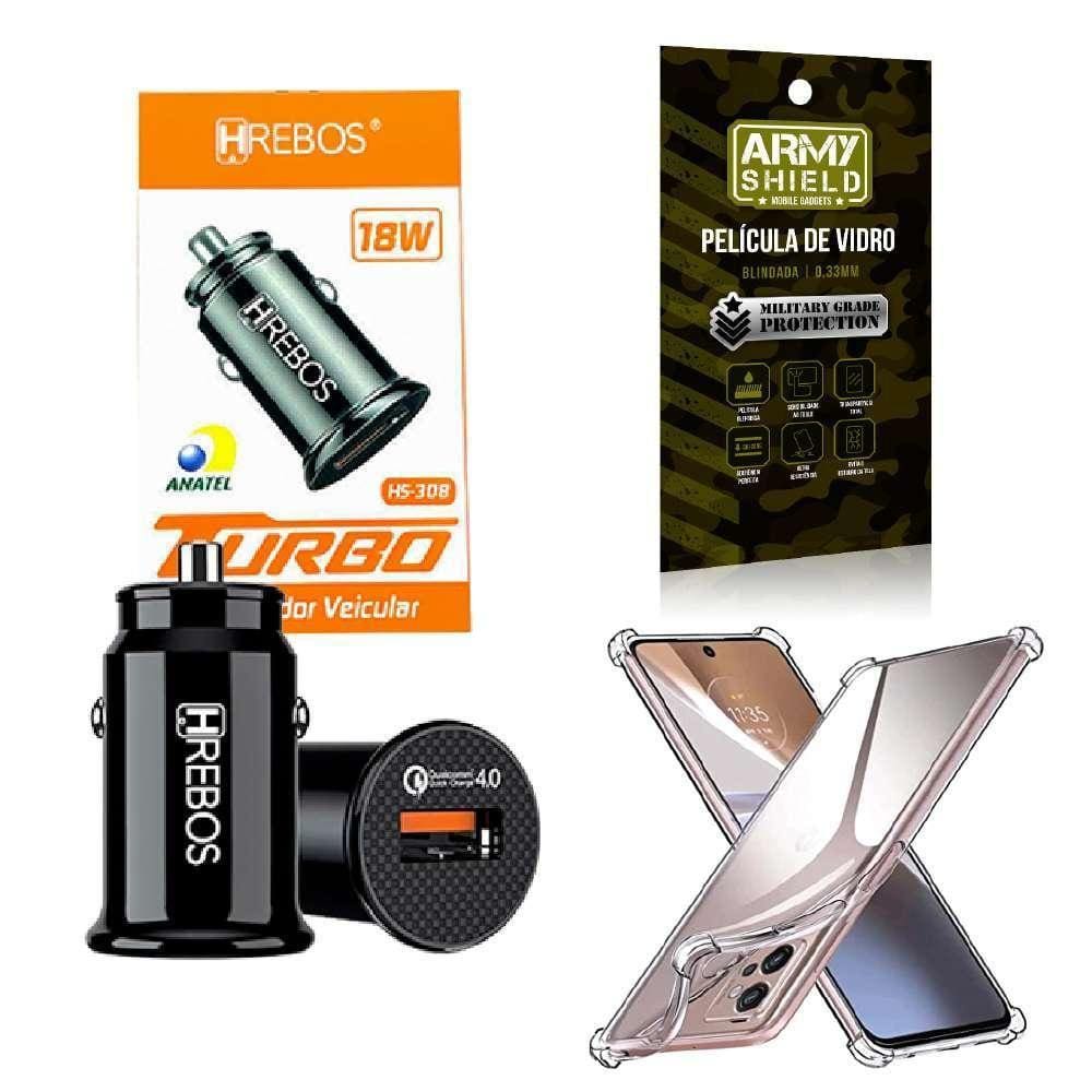 Capa Moto E22 + Carregador Veicular Turbo + Película 3D