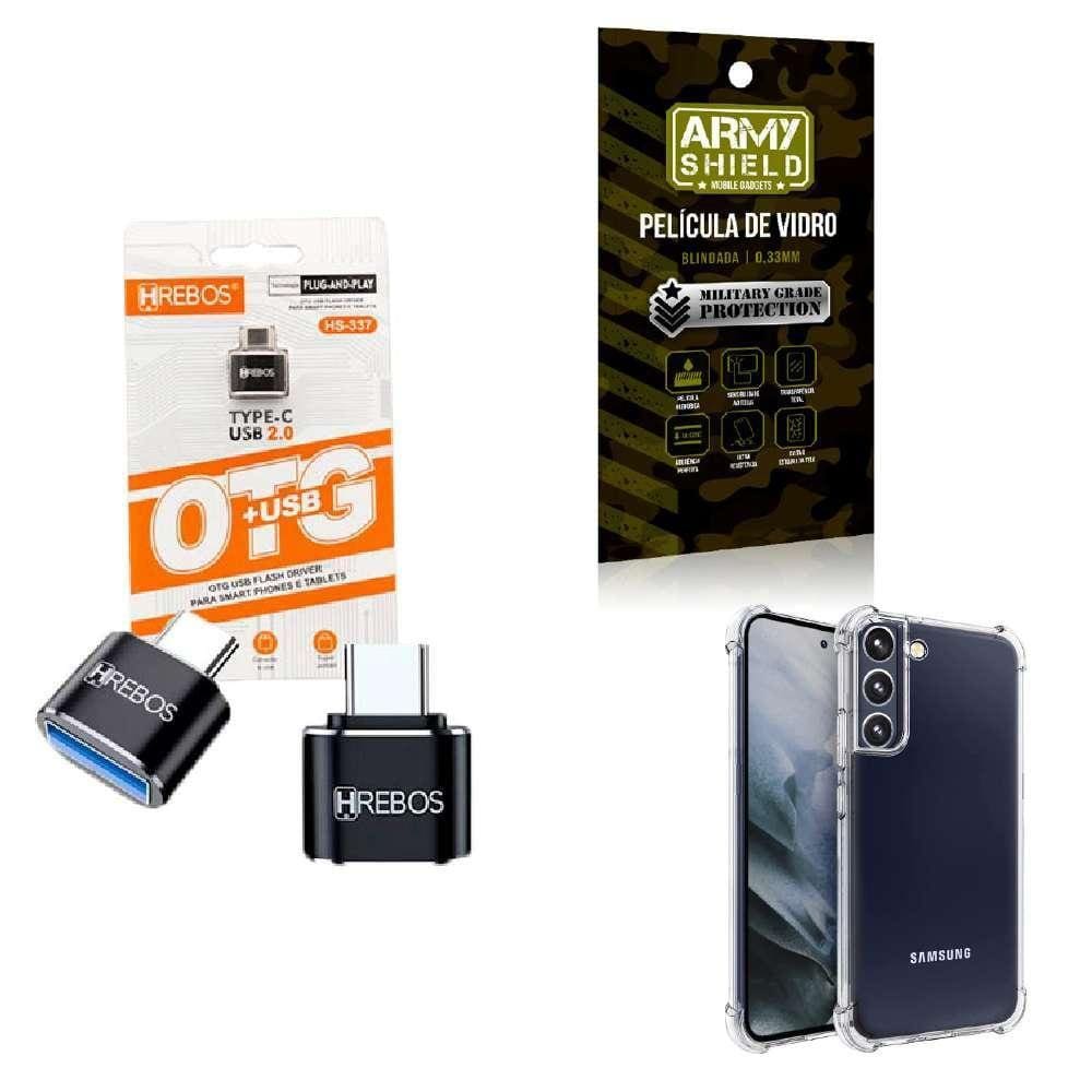 Kit Usb Para Tipo C + Capinha Samsung S22 Plus + Película 3D