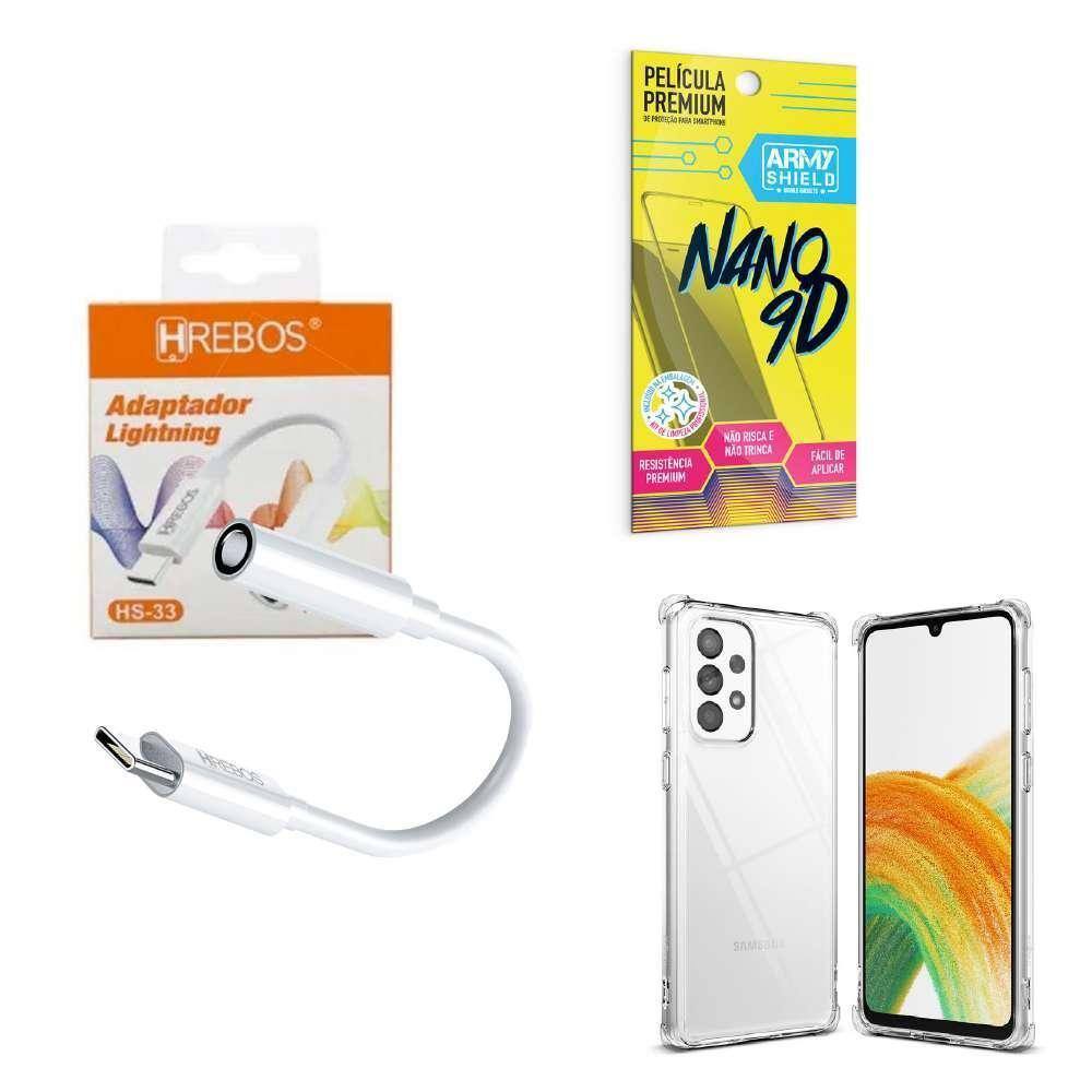 Capinha Samsung A33 + Adaptador P2 Para Tipo C + Película 9D