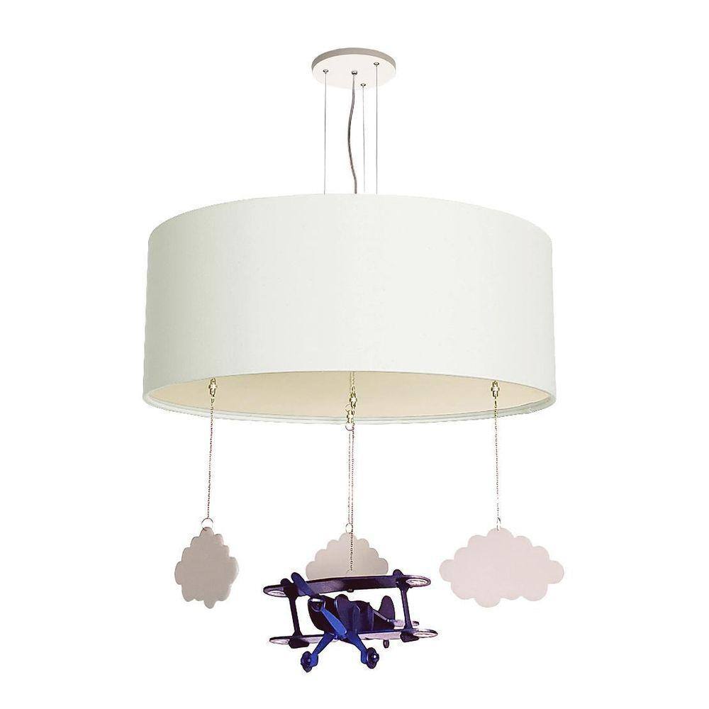 Luminária de Teto Pendente Infantil Avião 40cm Branco 6209