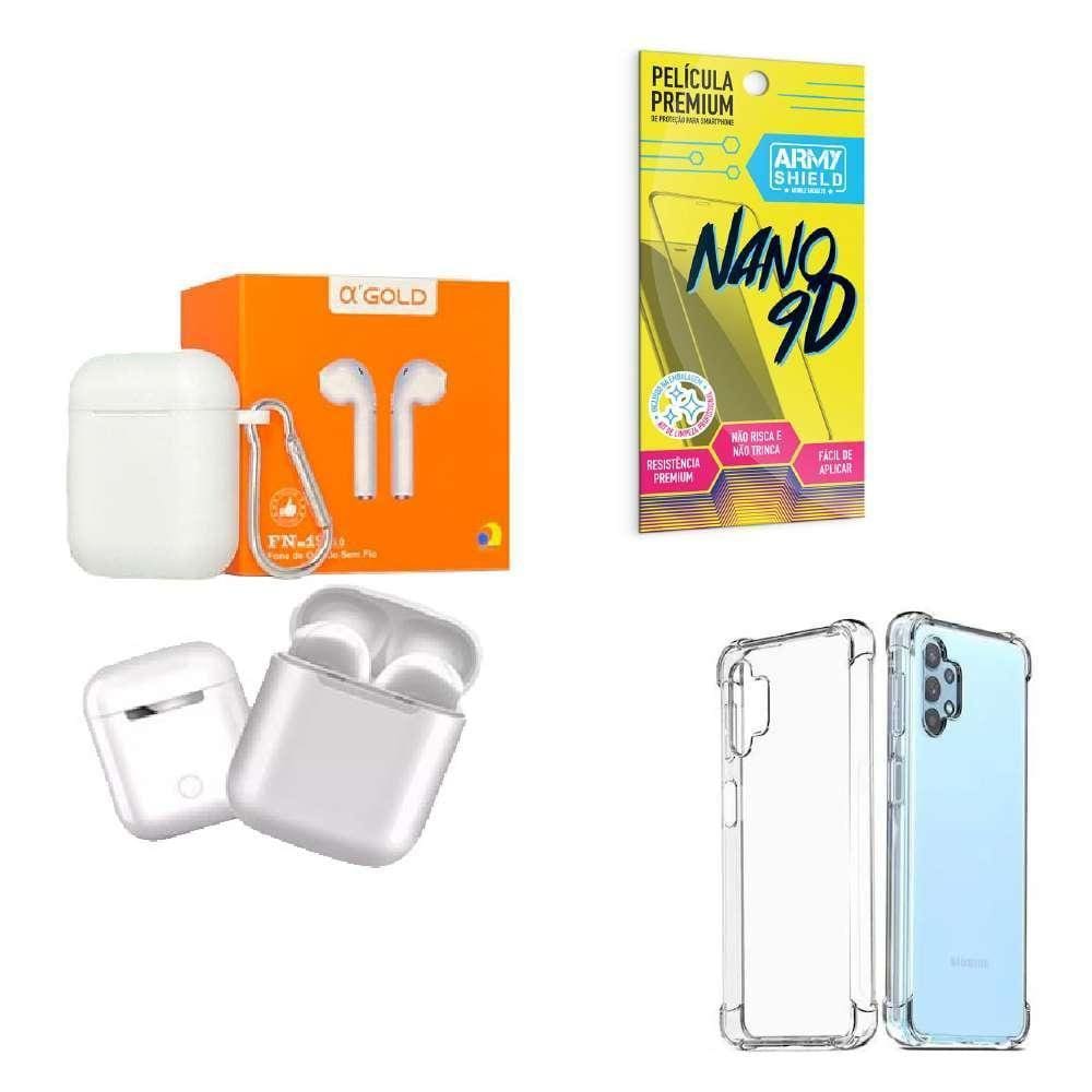 Kit Fone Sem Fio + Capinha Samsung A32 4G + Película 9D