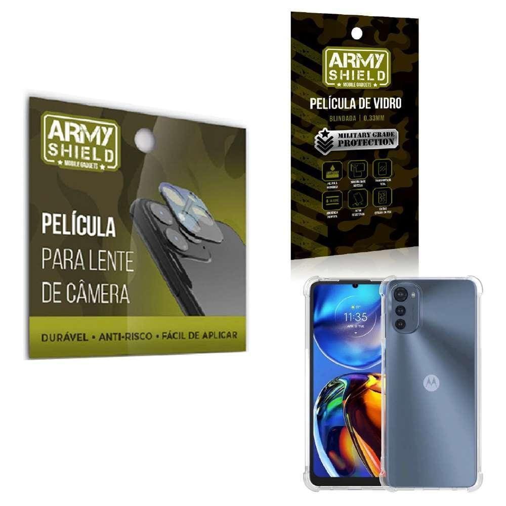 Kit Película De Câmera E Tela Moto E32 E Capinha Anti Shock