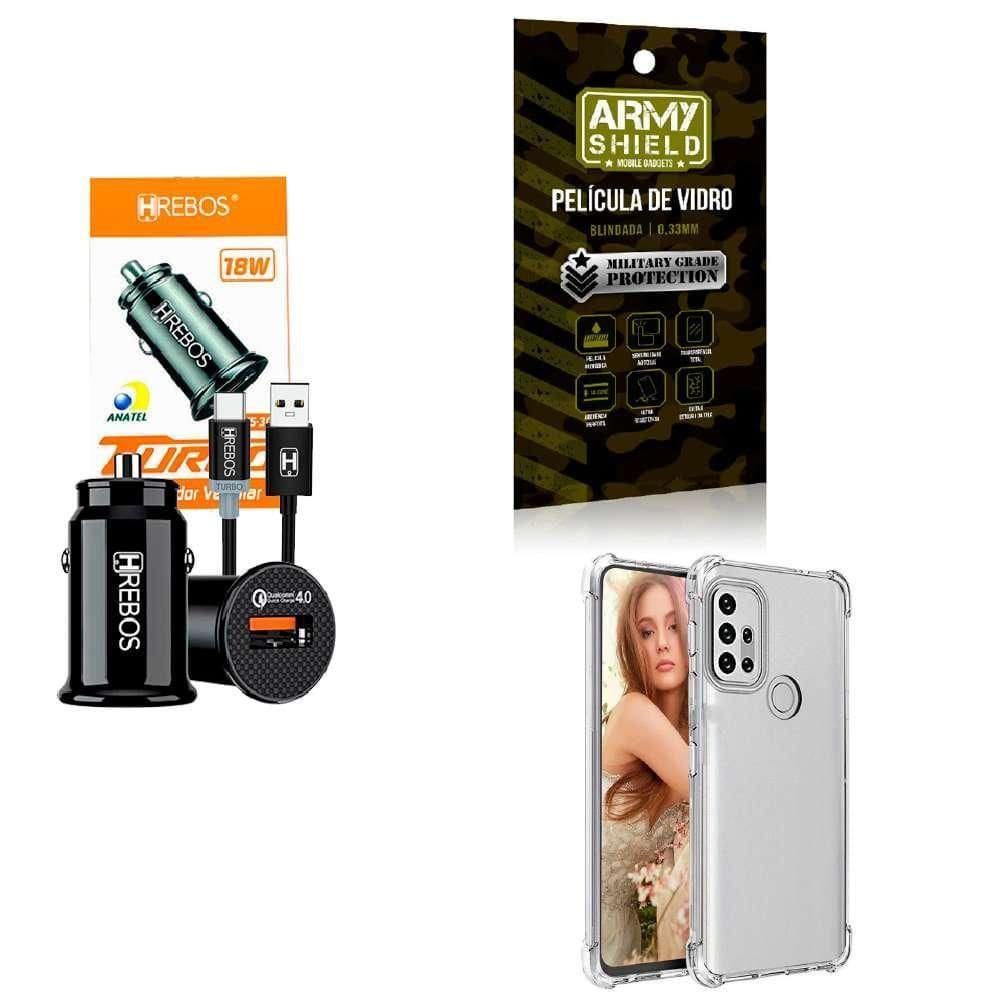 Kit Carregador Veicular + Capinha Motorola G30 + Película 3D