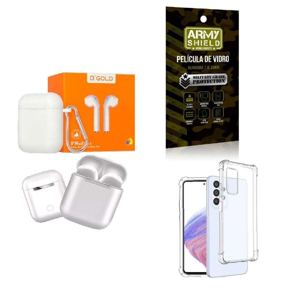 Kit Fone Sem Fio + Capinha Samsung A53 + Película 3D