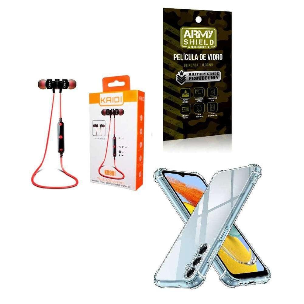 Kit Capinha Samsung M14 6.6 + Fone Esportivo E Película 3D