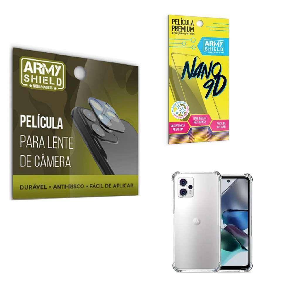 Kit Película De Câmera E Tela Moto G23 + Capinha Anti Shock