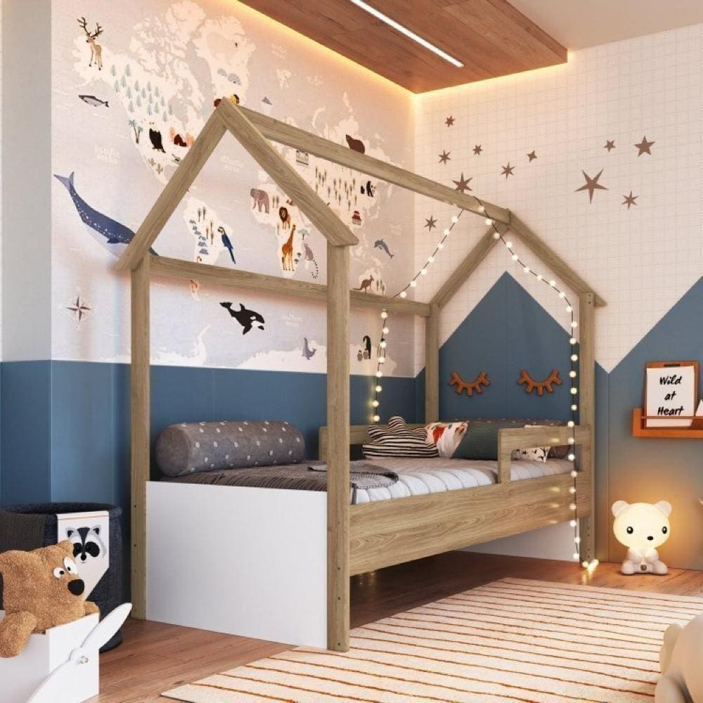 Cama Infantil Montessoriana 1 Colchão Aveiro Oak/Branco