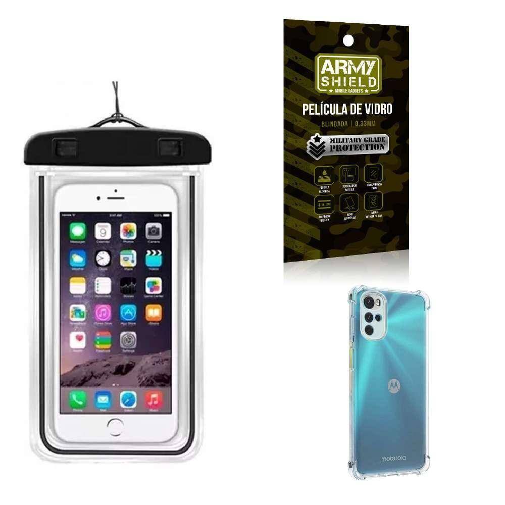 Capa A Prova D`Água Moto G22 + Capa Anti Shock + Película 3D